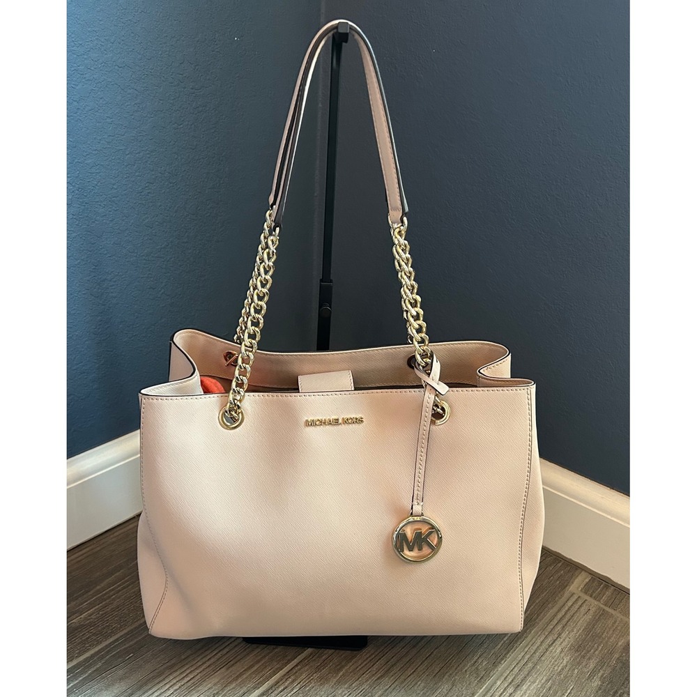 Michael Kors Susannah Large Saffiano Leather Shoulder Bag Tote‎ Purse Gold Blush